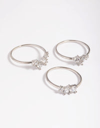 Rhodium Cubic Zirconia Cluster Ring Stack Pack - link has visual effect only