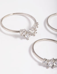 Rhodium Cubic Zirconia Cluster Ring Stack Pack - link has visual effect only