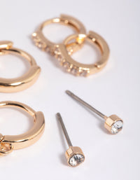 Gold Clear Stud and Huggie Earring Stack Pack - link has visual effect only
