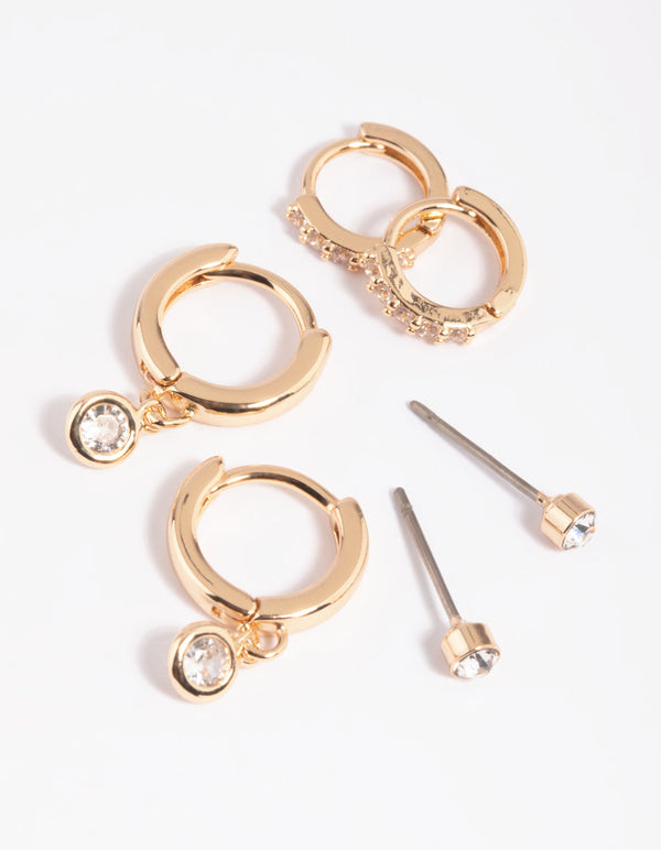 Gold Clear Stud and Huggie Earring Stack Pack