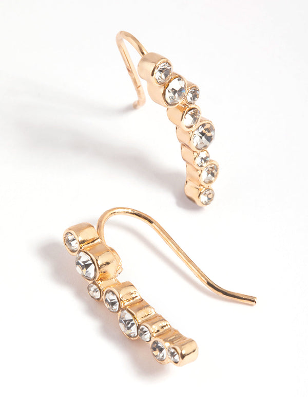 Gold Diamante Curved Crawler Jacket Earrings