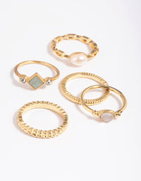 Gold Plated Pearl Pretty Ring Stack 5-Pack - link has visual effect only