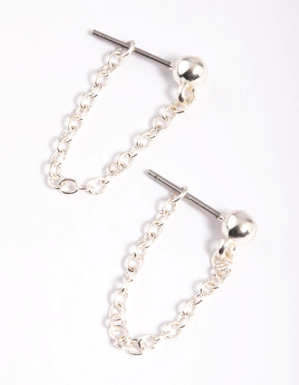 Silver Ball & Chain Jacket Earrings