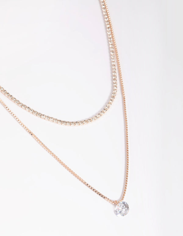 Rose Gold Diamante Layered Necklace