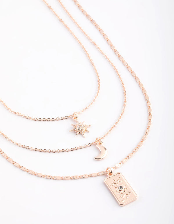 Rose Gold Moon Layered Necklace