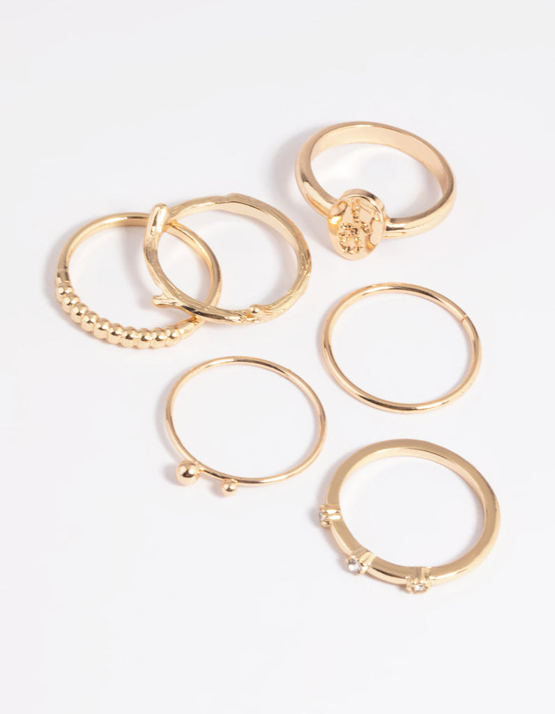 Gold Flower Mixed Ring 6-Pack