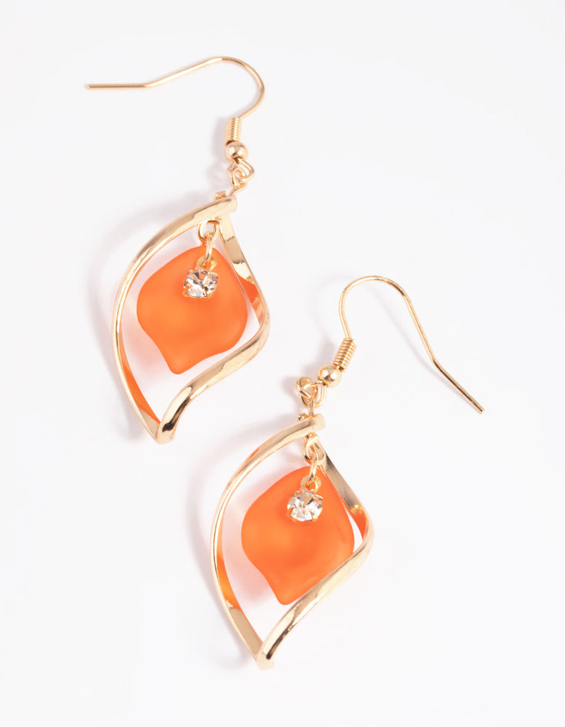 Orange Twisted Petal Drop Earrings
