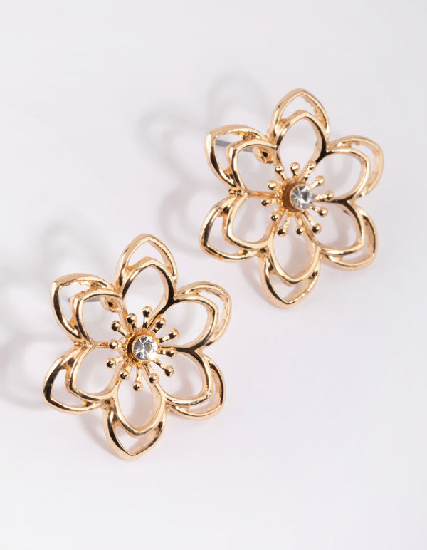 Gold Wire Flower Stud Earrings