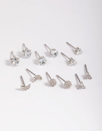 Rhodium Cubic Zirconia Pave Stud Earring 6-Pack - link has visual effect only