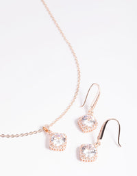 Rose Gold Cubic Zirconia Cushion Necklace & Earrings Set - link has visual effect only