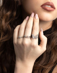 Rhodium Cubic Zirconia Butterfly Ring Stack Pack - link has visual effect only