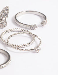 Rhodium Cubic Zirconia Butterfly Ring Stack Pack - link has visual effect only