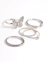 Rhodium Cubic Zirconia Butterfly Ring Stack Pack - link has visual effect only