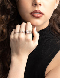 Rhodium Cubic Zirconia Butterfly Ring Stack Pack - link has visual effect only