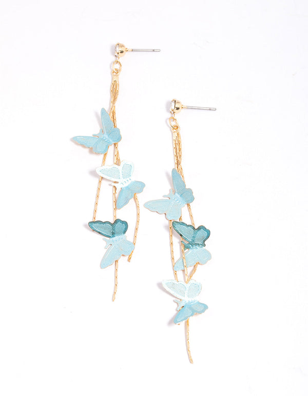 90s Blue Butterfly Drop Earrings