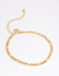 Gold Plated Figaro Chain Anklet - link has visual effect only