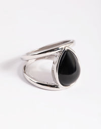 Rhodium Black Pear Stone Ring - link has visual effect only