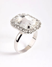 Rhodium Emerald Cut Halo Ring - link has visual effect only