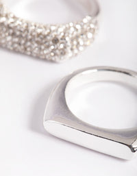 Silver Plated Diamante Smooth Ring Set - link has visual effect only
