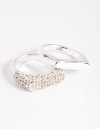 Silver Plated Diamante Smooth Ring Set - link has visual effect only