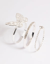 Silver Cubic Zirconia Butterfly Ring Stack Pack - link has visual effect only