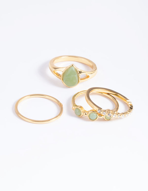 Gold Plated Diamante Pear Ring Stack Pack