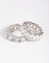 Rhodium Cubic Zirconia Baguette Ring Stack Pack - link has visual effect only