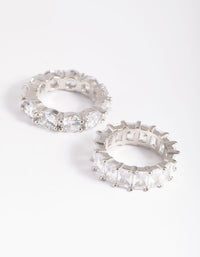 Rhodium Cubic Zirconia Baguette Ring Stack Pack - link has visual effect only