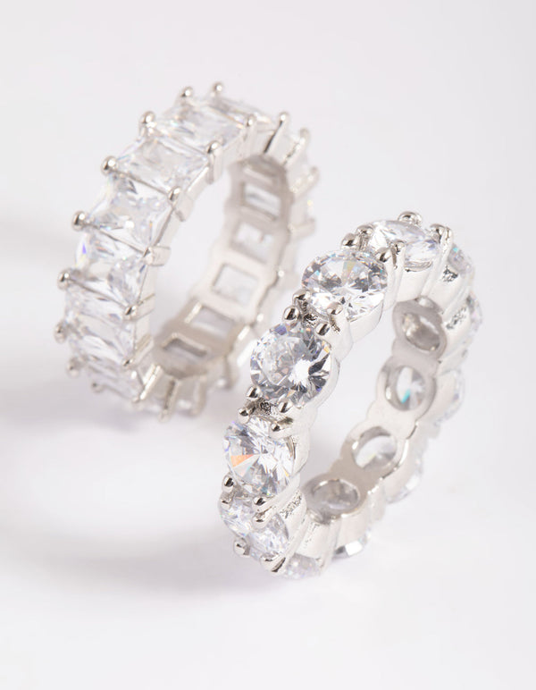 Rhodium Cubic Zirconia Baguette Ring Stack Pack