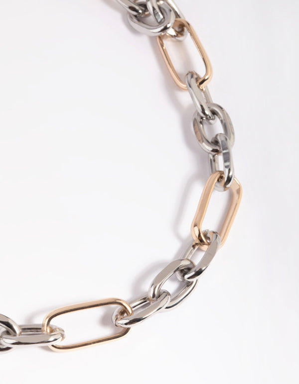 Mixed Metal Rectangular Chain Necklace