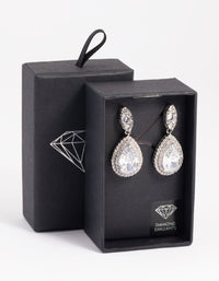 Rhodium Diamond Simulant Oval Halo Drop Earrings - link has visual effect only