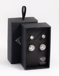 Rhodium Diamond Simulant Stud Earring Set - link has visual effect only
