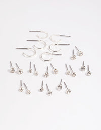 Silver Diamante Stud & Hoop Earring 12-Pack - link has visual effect only