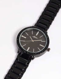 Gunmetal Diamante Link Strap Watch - link has visual effect only