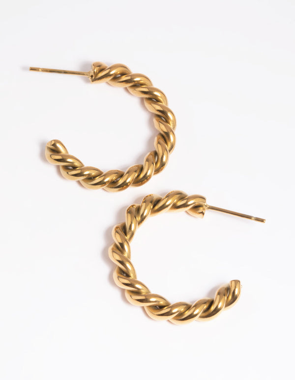Gold Plated Surgical Steel Twisted Hoop Earrings