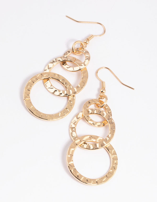 Gold Textured Circle Drop Earrings