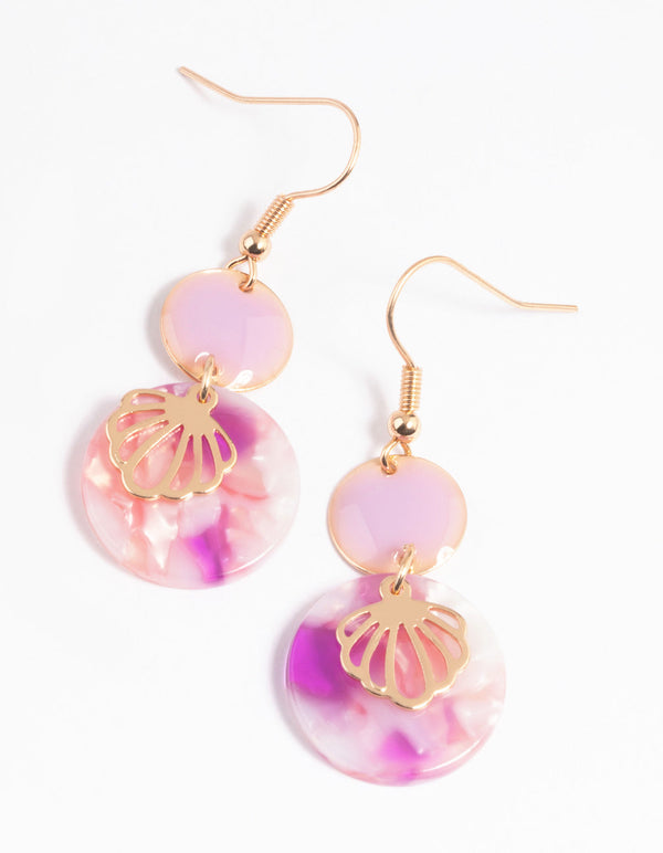 Lilac Circle Shell Drop Earrings