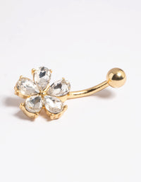 Gold Plated Surgical Steel Diamante Flower Belly Bar - link has visual effect only