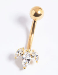 Gold Plated Surgical Steel Diamante Marquise Belly Bar - link has visual effect only