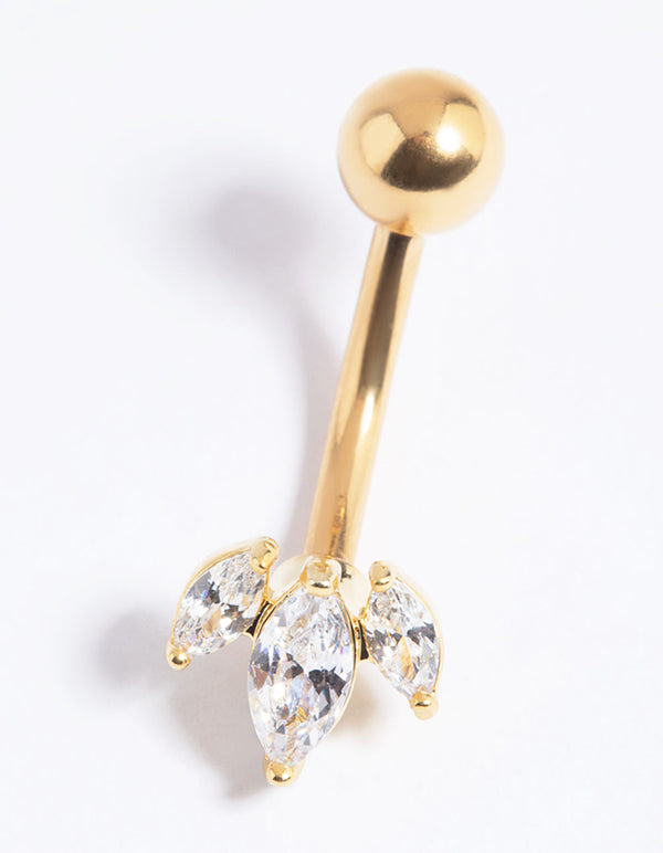 Gold Plated Surgical Steel Diamante Marquise Belly Bar