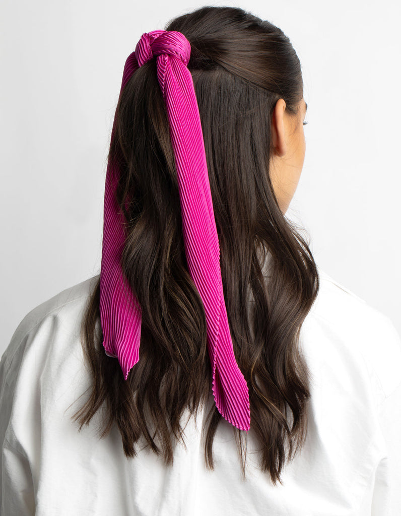 Pink Pleated Satin Bandana Hair Scarf