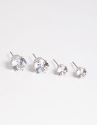Silver Diamond Simulant Classic Stud Earring Set - link has visual effect only