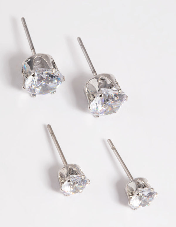 Silver Diamond Simulant Classic Stud Earring Set
