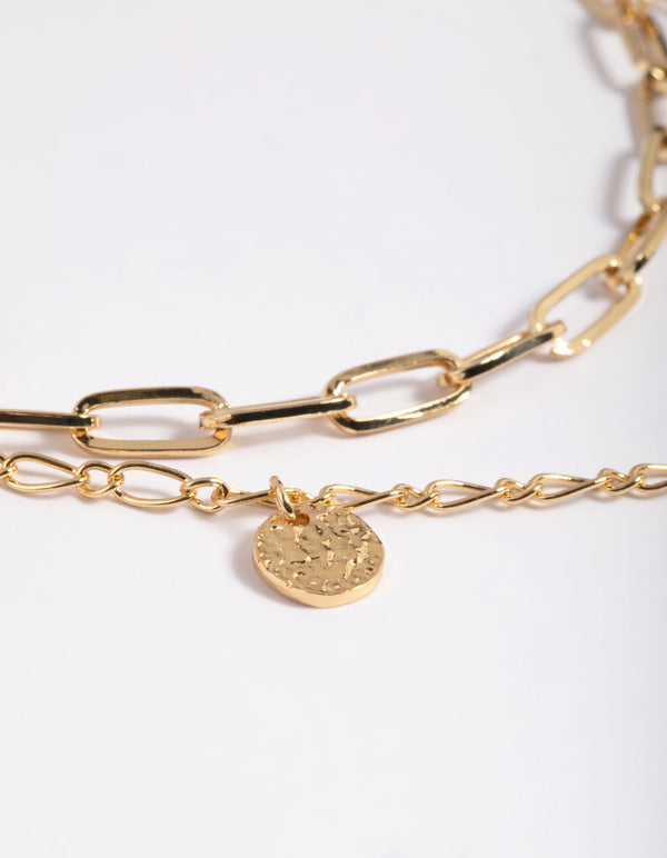 Gold Plated Disc Layered Necklace