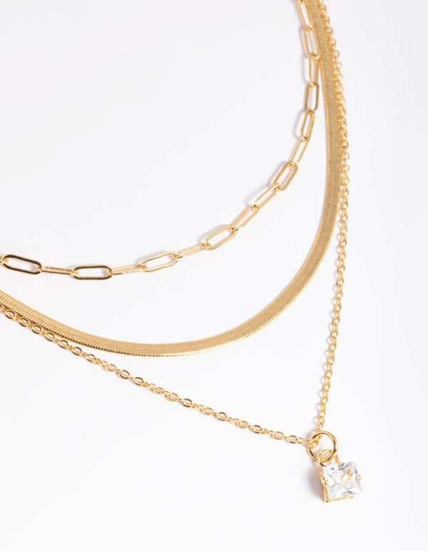 Gold Plated Cubic Zirconia Chain Necklace