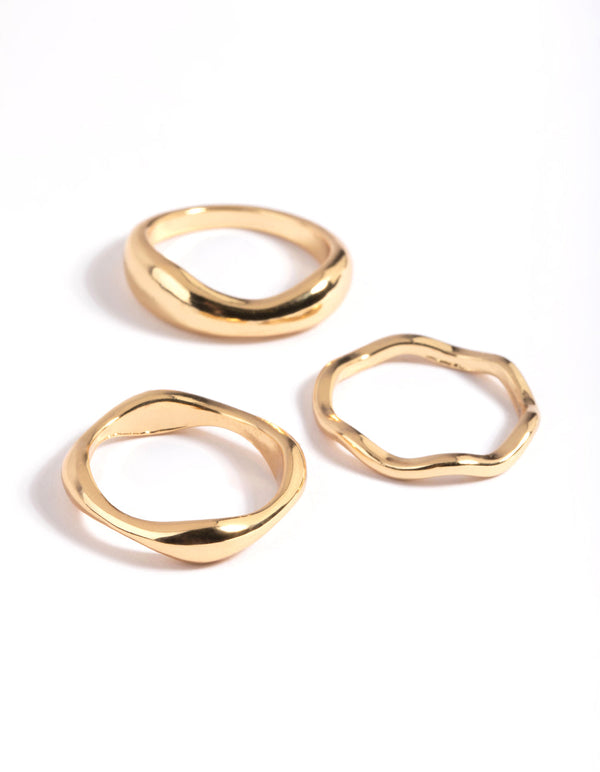 Gold Plated Molten Band Ring Pack