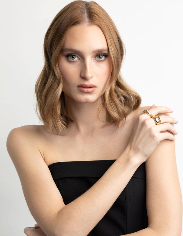 Gold Plated Brass Croissant Ring Stack Pack