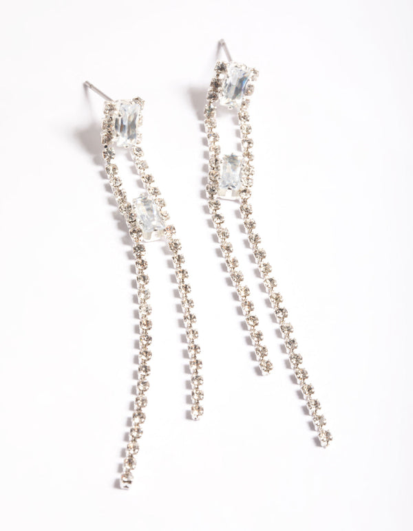Silver Diamante Double Sided Stick Drop Earrings