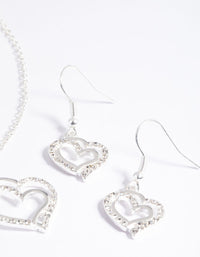 Silver Diamante Heart Necklace & Earrings Set - link has visual effect only