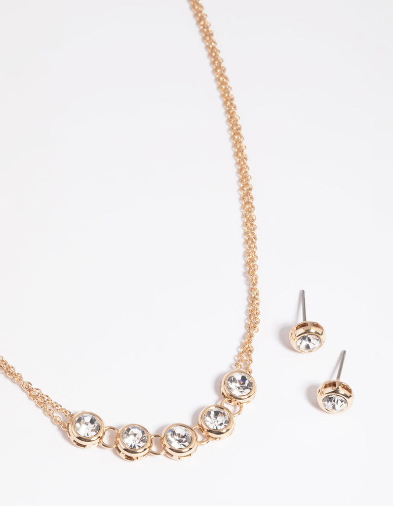 Gold Diamante Chain Necklace & Earrings Set